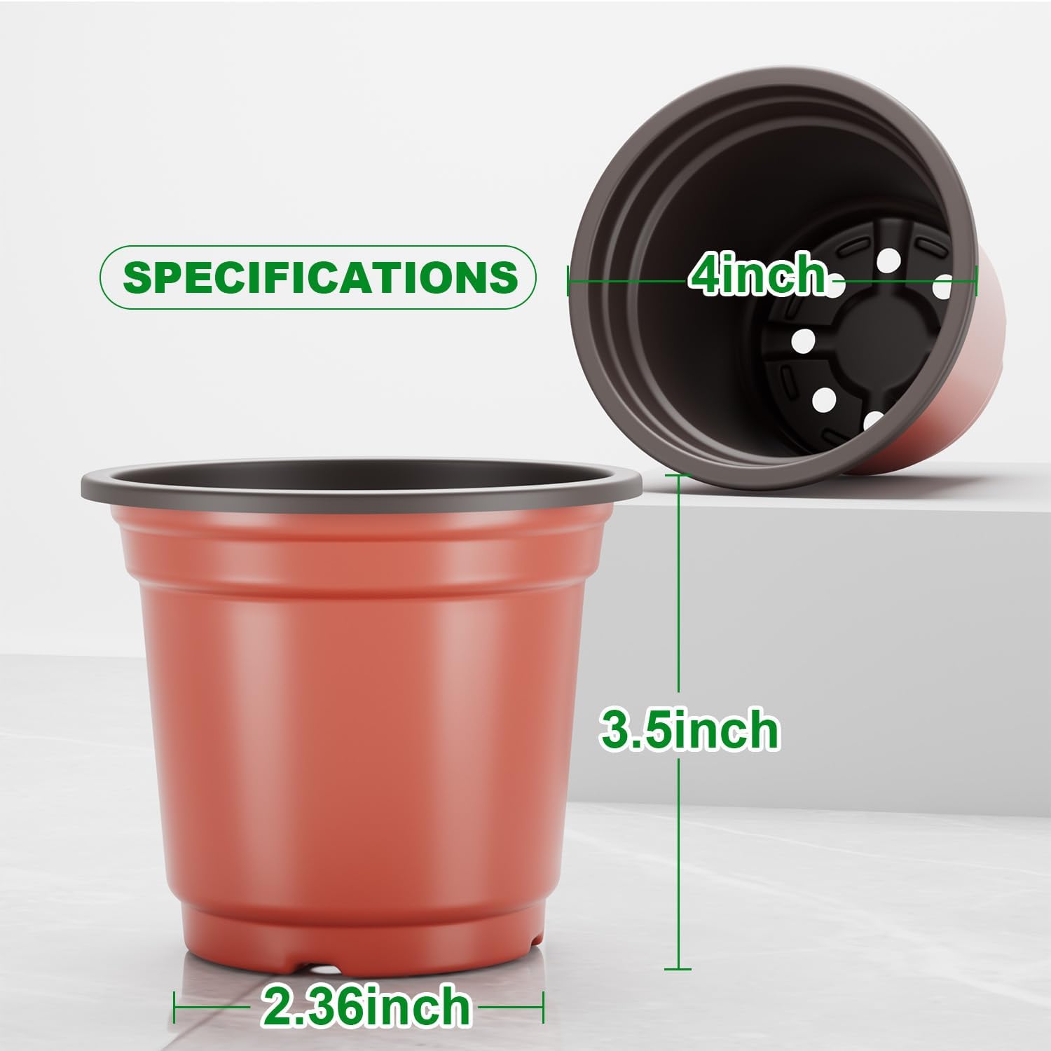 PEYOU 100 Pcs 4" Plastic Plant Nursery Pots