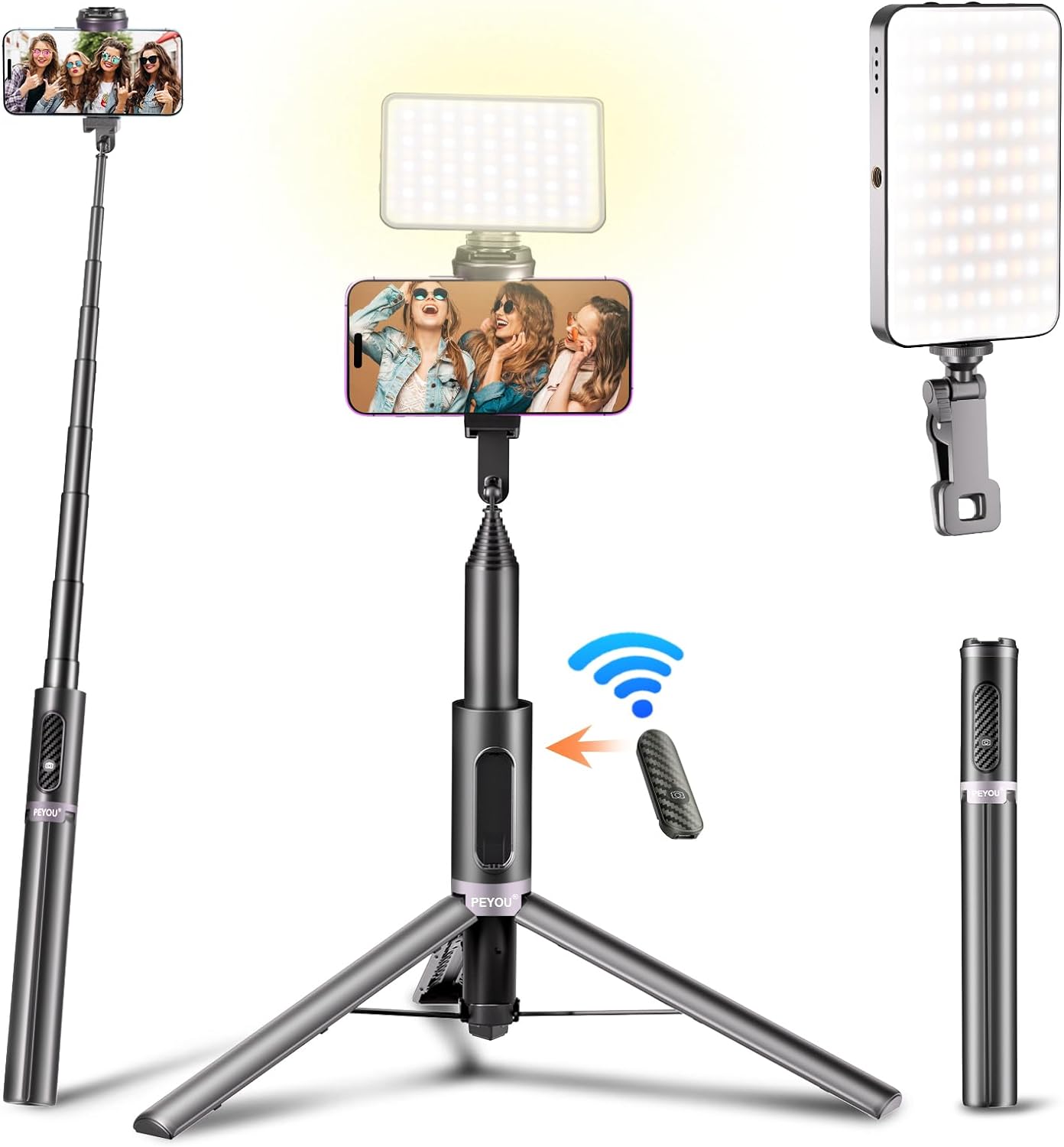 120 LED Selfie Light, Phone Light, PEYOU 6 in 1 Selfie Stick Tripod with 3 Light Modes Fill Light Clip - PEYOU Store