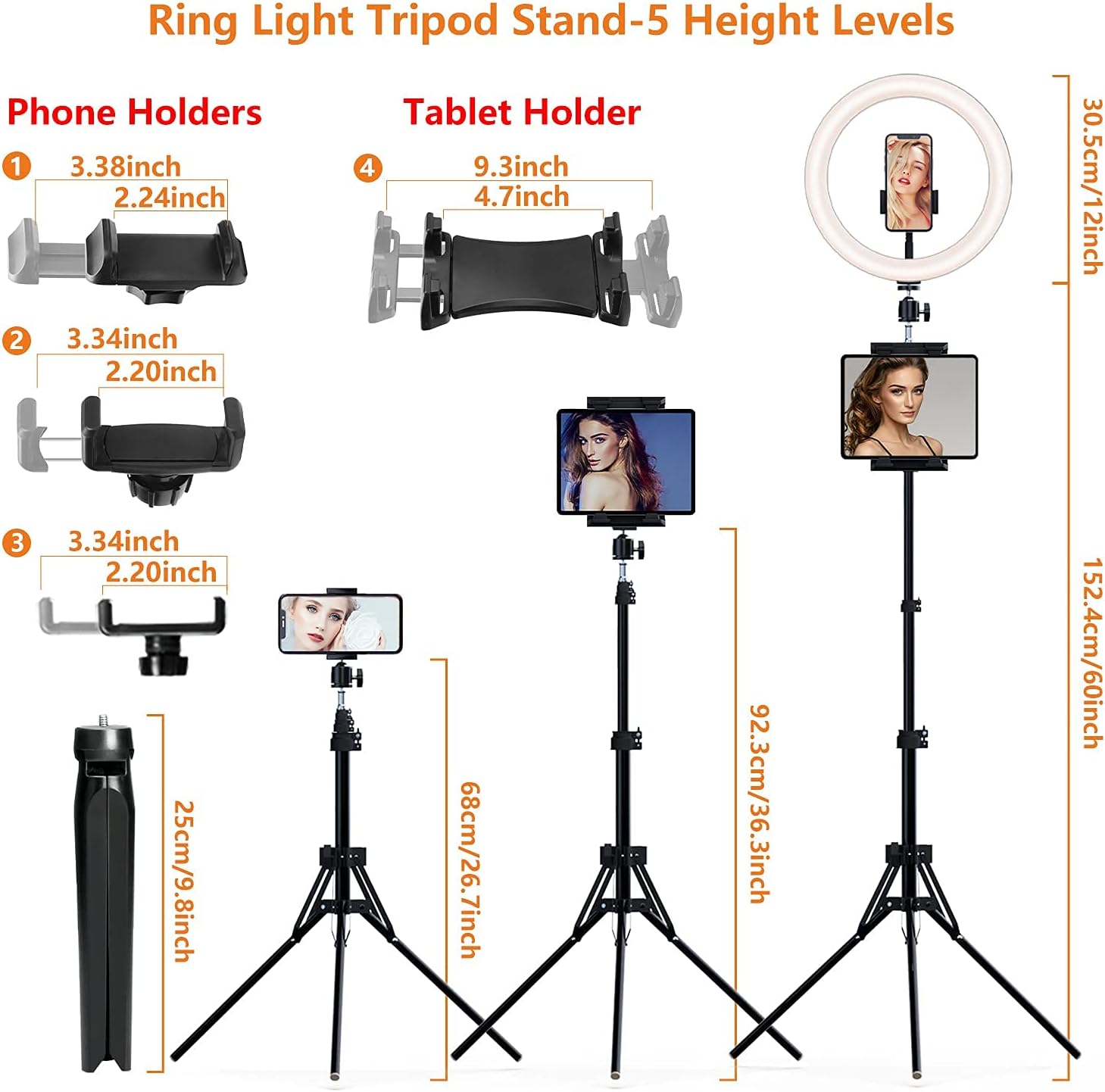 12" Selfie Ring Light with Tripod Stand 72" Tall & Mini Desktop Tripod