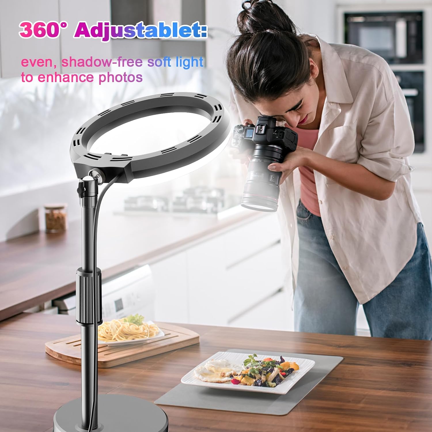 PEYOU Ring Light with Stand and Phone Holder, 10" Dimmable Desktop 【RBG & LED 】 Circle Light